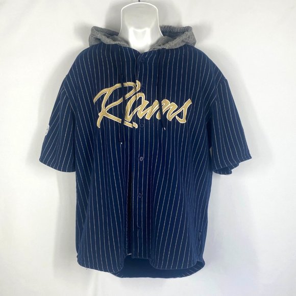NFL Other - NFL Rams Button Up Sweatshirt Hoodie XL Short Sleeve Navy Blue #37 Pinstripe